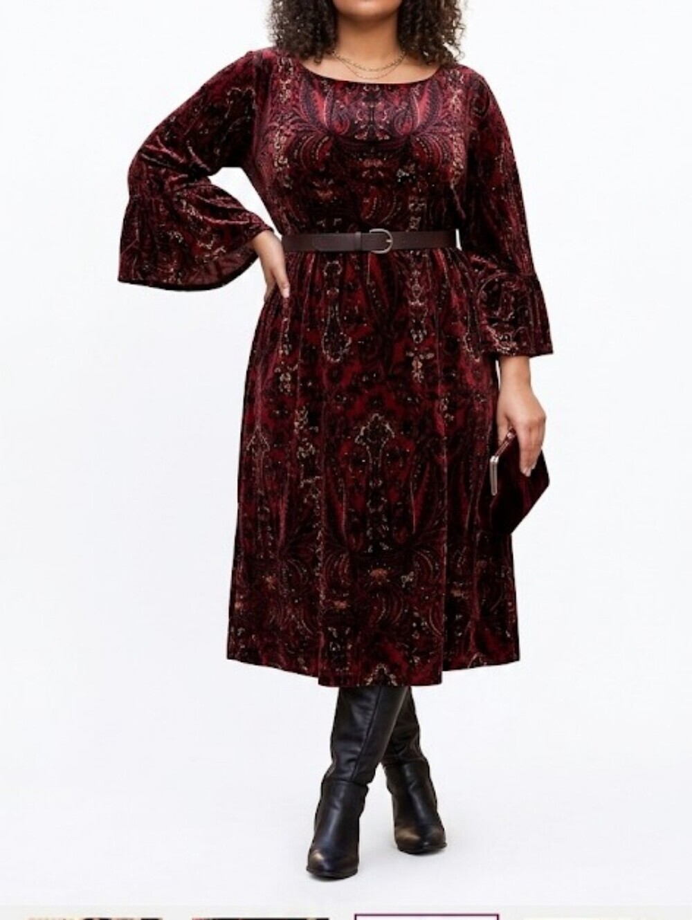 Avenue Women Size 26/28  Burgundy Velvet Long Sleeve Dress